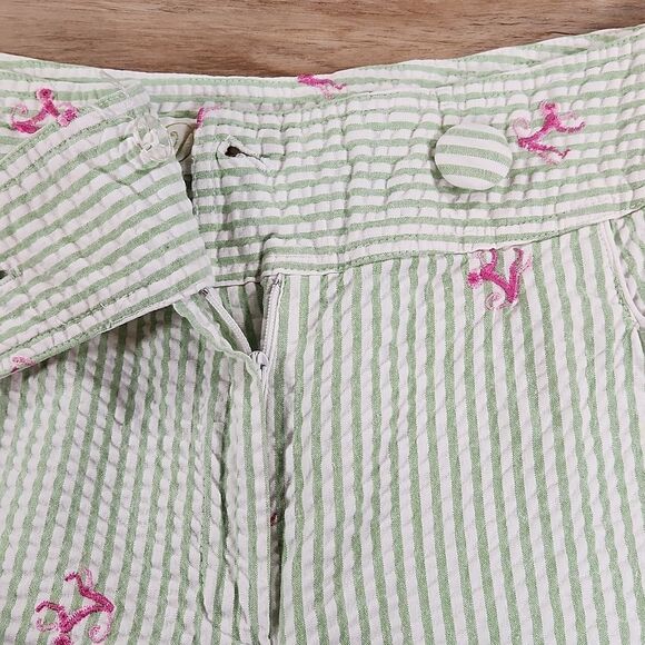🔹️Details by Buschwacker Green Seersucker w/Pink Monkeys Capri Pants Size 8 - Picture 4 of 10